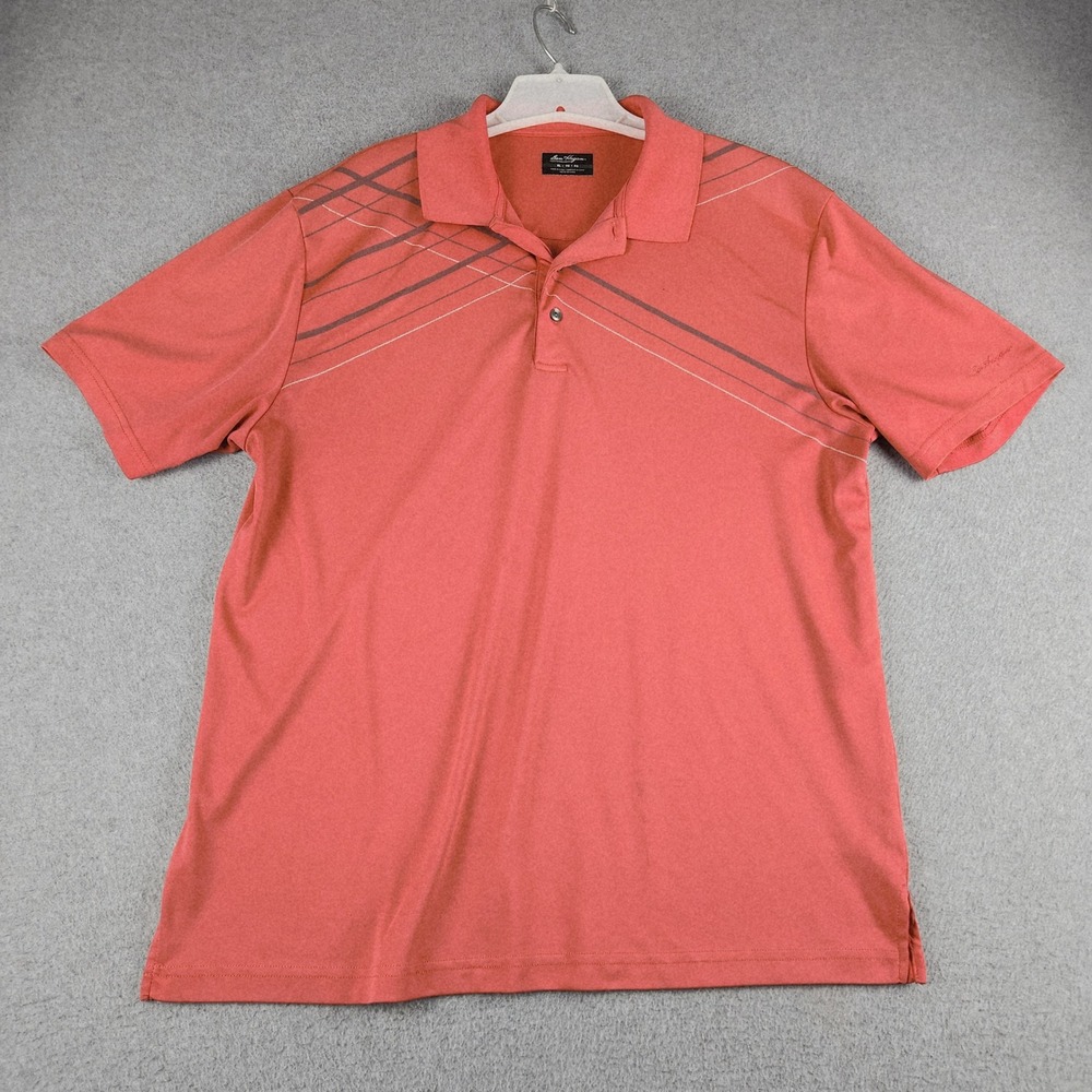 Ben Hogan Polo Mens XL Coral Performance Short Sleeve Stripe Golf Side Slit